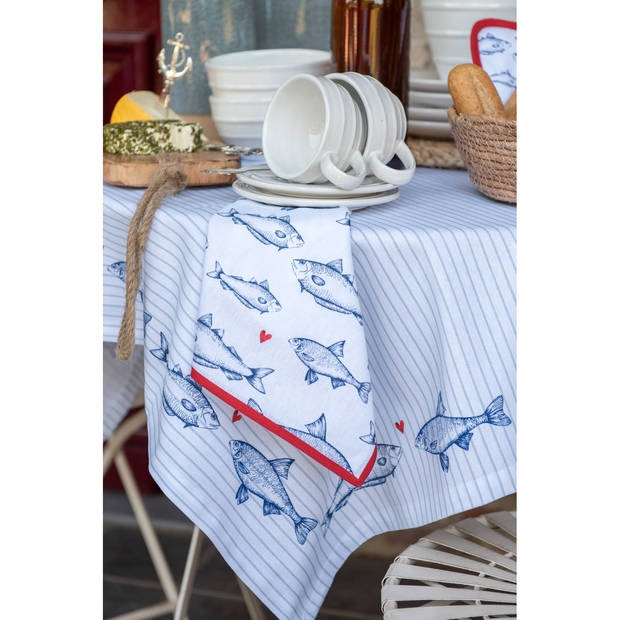 HAES DECO - Set van 6 Servetten (Textiel) - 40x40 cm - 100% Katoen - Sun Sea & Fish