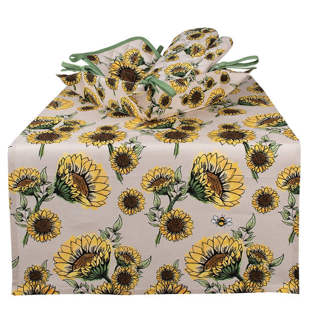 HAES DECO - Set van 2 Ovenwanten - 18x30 cm - 100% Katoen - Sunny Sunflowers