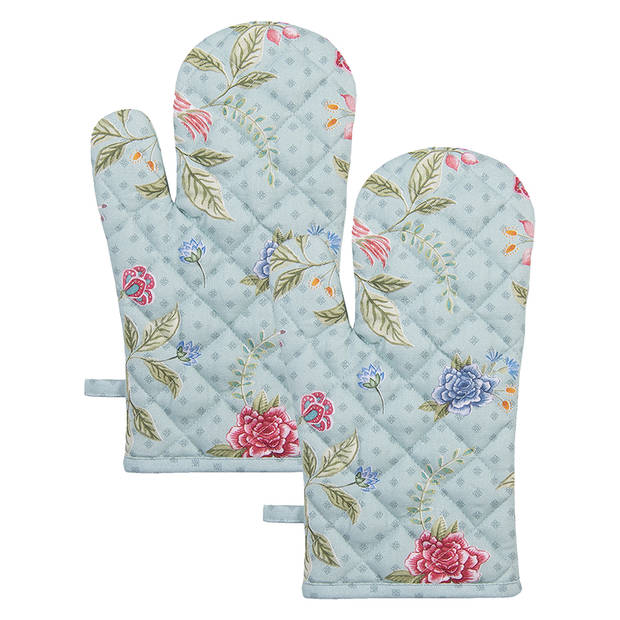 HAES DECO - Set van 2 Ovenwanten - 18x30 cm - 100% Katoen - Bloom Like Wild Flowers