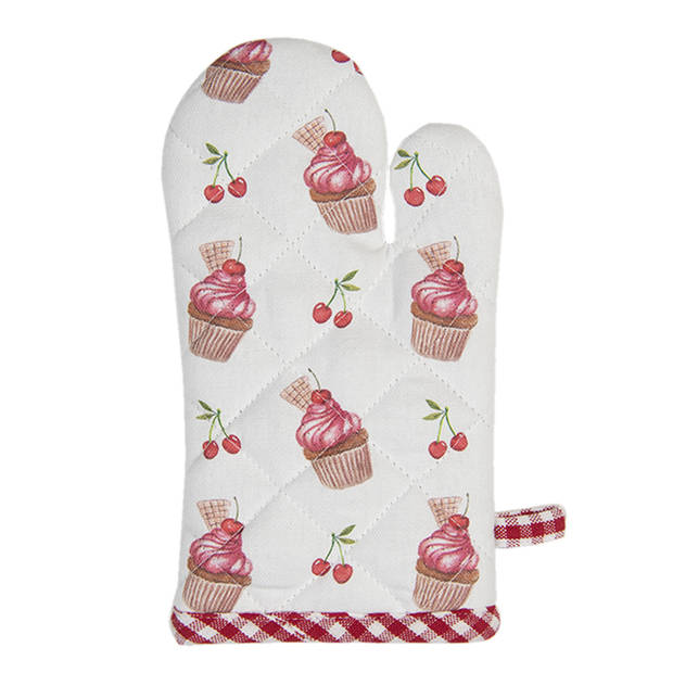 HAES DECO - Set van 2 Ovenwanten voor een Kind - 12x21 cm - 100% Katoen - Cherry Cupcake