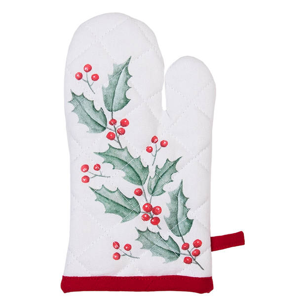 HAES DECO - Set van 2 Ovenwanten voor een Kind - 12x21 cm - 100% Katoen - Holly Christmas