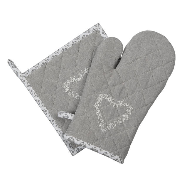 HAES DECO - Set van 2 Ovenwanten - 16x30 cm - 100% Katoen - Lovely Heart