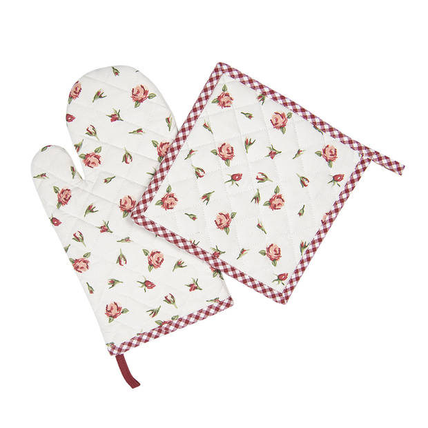 HAES DECO - Set van 2 Ovenwanten - 18x30 cm - 100% Katoen - Romantic Rose