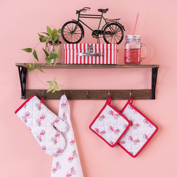 HAES DECO - Keukenschort - 70x85 cm - 100% Katoen - Red Bicylcle