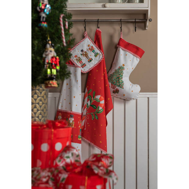 HAES DECO - Set van 2 Pannenlappen voor een kind - 16x16 cm - 100% Katoen - Happy Little Christmas