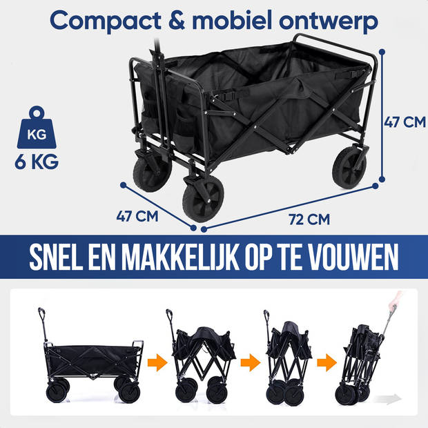 Avalo Bolderkar - Opvouwbaar - Tot 90KG - 72x47x47 CM - 65L - 360º Wielen - Zwart