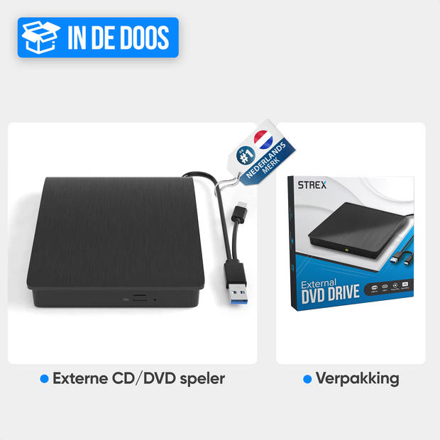 Strex Externe DVD Speler en Brander - CD/DVD - Plug & Play - USB 3.0 DVD Speler - Geschikt voor Windows, Mac en Linux -