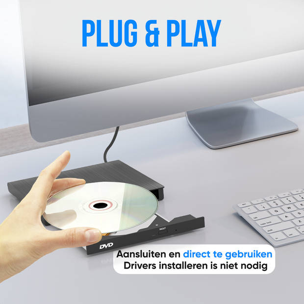 Strex Externe DVD Speler En Brander - Met Hoes - CD/DVD - Plug & Play - USB 3.0 DVD Speler - Geschikt voor Windows, Mac