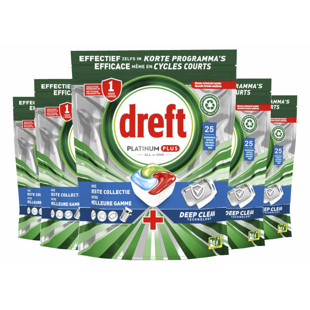 Dreft Platinum Plus All-in-One Vaatwastabletten Deep Clean - 5x25 Stuks