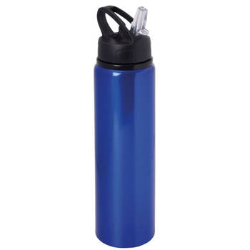 Waterfles/sportfles/drinkflesA sporty - blauw - aluminium/kunststof - 800 ml - Drinkflessen