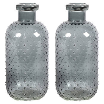 Countryfield Bloemenvaas Cactus Dots - 2x - donkergrijs transparant - glas - D11 x H24 cm - Vazen
