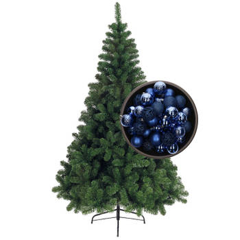 Bellatio Decorations kunst kerstboom 210 cm met kerstballen kobalt blauw - Kunstkerstboom