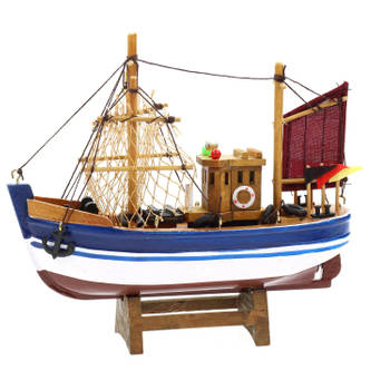 Vissersboot schaalmodel - Hout - 20 x 5.5 x 17 cm - Maritieme boten decoraties voor binnen - Beeldjes