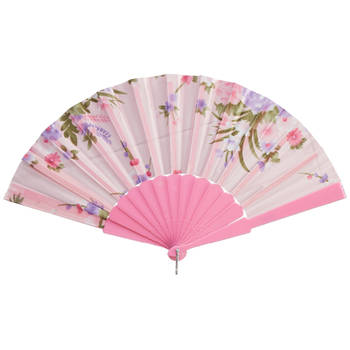 Handwaaier/spaanse waaier Flowers - roze - 30 cm - Verkleedattributen