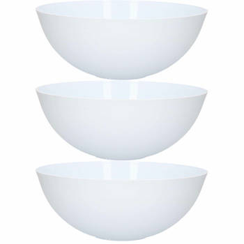 Saladeschaal/serveerschaal van kunststof - 3x - mat wit - 25 cm - Serveerschalen