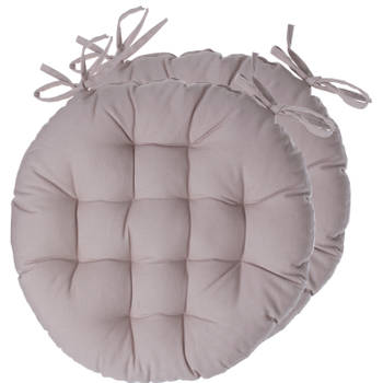 Atmosphera Stoelkussens rond - 2x - beige - katoen - 38 x 6.5 cm - wicker zitkussen - tuinstoelkussens