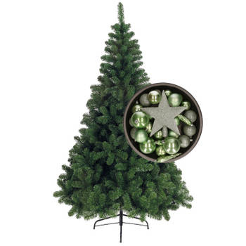 Bellatio Decorations kerstboom 240 cm met kerstballen en piek salie groen - Kunstkerstboom