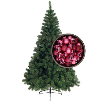 Bellatio Decorations kunst kerstboom 180 cm met kerstballen fuchsia roze - Kunstkerstboom