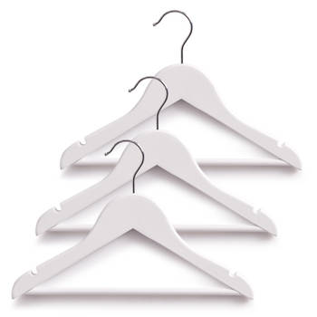 Zeller kledinghangers kind - set 3x - wit - hout - 30,5 cm - Kledinghangers