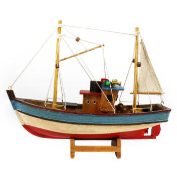 Vissersboot schaalmodel met LED licht - Hout - 23 cm - Maritieme boten decoraties voor binnen - Beeldjes
