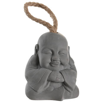 Items Deurstopper Boeddha beeld - 1.2 kilo gewicht - met oppak koord - cement grijs - 12 x 15 cm - Deurstoppers