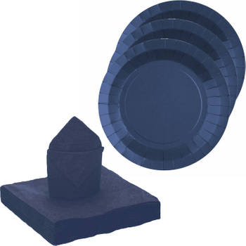 Santex servies set karton - 20x bordjes/25x servetten - kobalt blauw - Feestbordjes