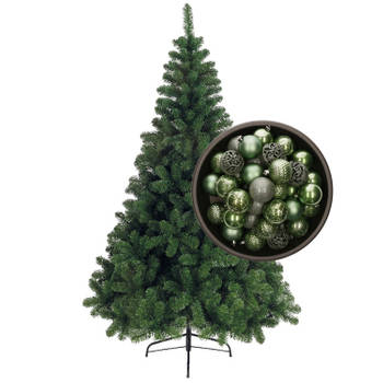 Bellatio Decorations kunst kerstboom 150 cm met kerstballen salie groen - Kunstkerstboom