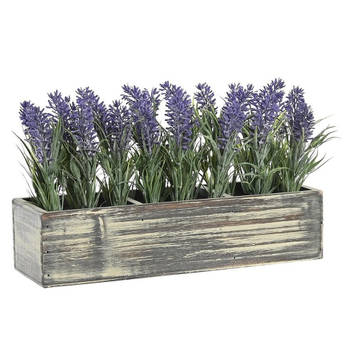 Items Lavendel bloemen kunstplant in bloembak - paarse bloemen - 34 x 14 x 19 cm - bloemstukje - Kunstplanten