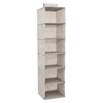 5Five kast organiser - hangend - 6 vakken - 30 x 30 x 120 cm - beige - Opbergmanden