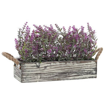 Items Lavendel bloemen kunstplant in bloembak - lila paarse bloemen - 30 x 12 x 21 cm - bloemstukje - Kunstplanten