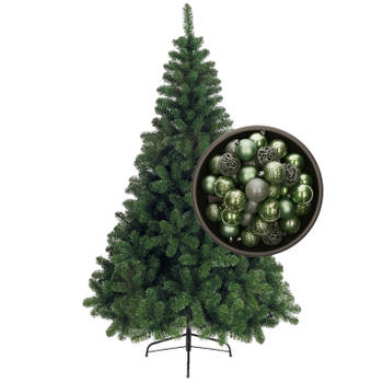 Bellatio Decorations kunst kerstboom 210 cm met kerstballen salie groen - Kunstkerstboom