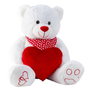 Teddy beer knuffel van zachte pluche - met liefdes hartje - 64 cm zittend/100 cm staand - Knuffelberen