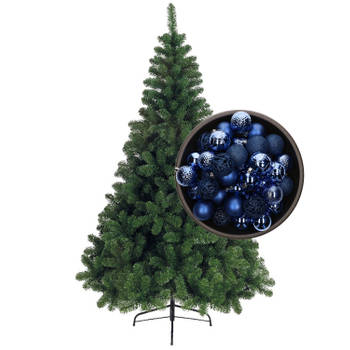 Bellatio Decorations kunst kerstboom 150 cm met kerstballen kobalt blauw - Kunstkerstboom