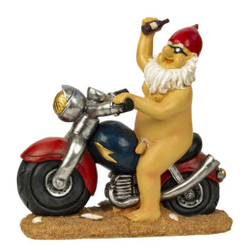 Tuinkabouter beeld Biker Naakt- Polystone - Motor rijder - 32 x 32 cm - Tuinbeelden