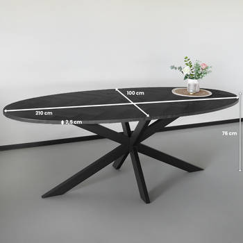 Eettafel ovaal visgraat 210cm Obie zwart ovale tafel