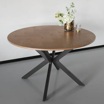 Eettafel rond visgraat Ozzy bruin 120cm ronde tafel