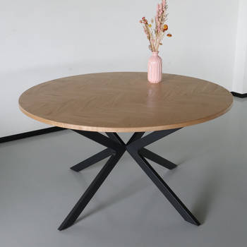 Eettafel rond visgraat Ozzy bruin 140cm ronde tafel