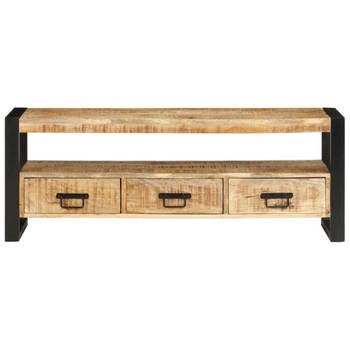 The Living Store mediakast massief mangohout - TV-kast - 120 x 30 x 45 cm - met 3 lades en industriële poten