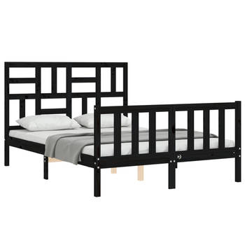 vidaXL Bedframe met hoofdbord massief hout zwart 120x200 cm