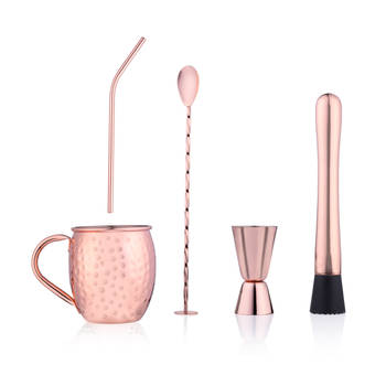 Alpina Moscow Mule cocktail set - 7-delig - koperkleurig - metaal - 450 ml - Cocktailglazen