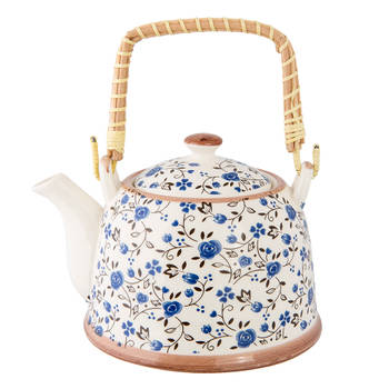 HAES DECO - Chinese Theepot - Porselein - Kleine Blauwe Bloemen - Theepot 700 ml - Traditioneel Theeservies, Theekan