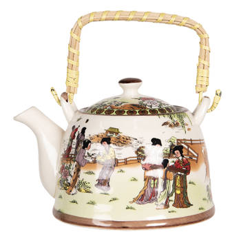 HAES DECO - Chinese Theepot - Porselein - Chinese Vrouwen - Theepot 800 ml - Traditioneel Theeservies, Theekan