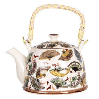 HAES DECO - Chinese Theepot - Porselein - Chinese Waaiers - Theepot 800 ml - Traditioneel Theeservies, Theekan