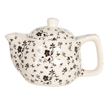 HAES DECO - Chinese Theepot - Porselein - Zwarte Bloemen - Theepot 400 ml - Traditioneel Theeservies, Theekan