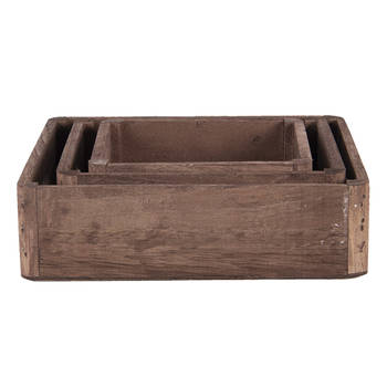 HAES DECO - Decoratieve Dienbladen Set van 3 Bruin 24x24x6 / 20x20x6 / 16x16x6 cm - van Hout