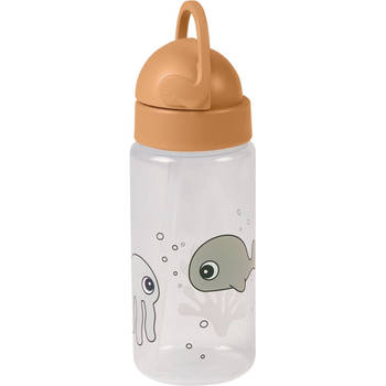 Done by Deer drinkfles met rietje Sea Friends Mustard/Grey - 350 ml