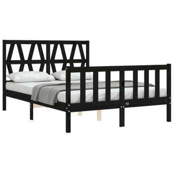 vidaXL Bedframe met hoofdbord massief hout zwart