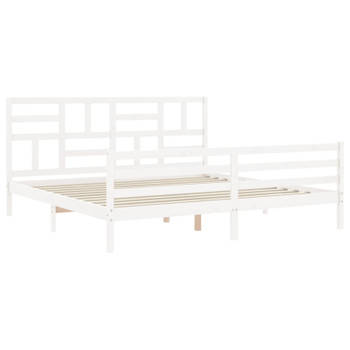 vidaXL Bedframe met hoofdbord massief hout wit 200x200 cm