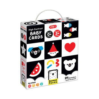 Banana Panda 12 Hoog Contrast Kijk en Voel Babyboek Kaarten / Zwart Wit Baby Speelgoed Boekje vanaf 0 maanden - 16x16cm