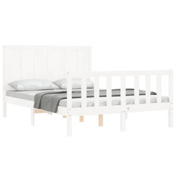 vidaXL Bedframe met hoofdbord massief hout wit 140x190 cm